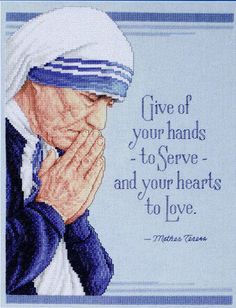 a cross stitch pattern with the words give your hands to serve and your hearts to love