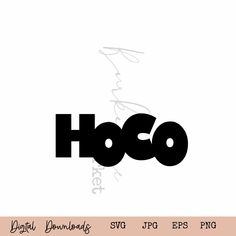 the word hoco written in black on a white background