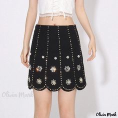 Olivia Mark - Chic Embellished Floral High-Waisted Bodycon Mini Skirt with Elegant Patchwork Design Fitted Embellished Pencil Skirt, Embellished Fitted Pencil Skirt, Fitted Embellished Summer Skirt, Chic Fitted Embellished Skirt, Embellished Fitted Skirt, Fitted Sequined Pencil Skirt For Summer, Fitted Embellished Mini Skirt, Embellished Fitted Mini Skirt, Belted Midi Skirt