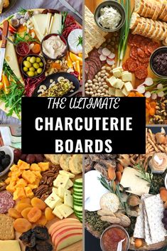 the ultimate charcuterie board is full of cheeses, meats and vegetables