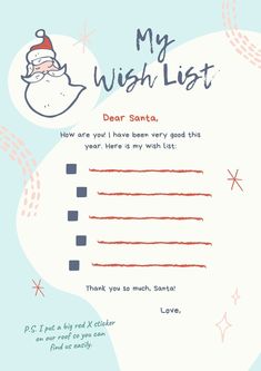 a christmas wish list with santa clause on it