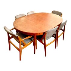 a wooden table with six chairs around it