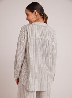 The oversized button-down shirt design makes it perfect for summer, ideal for casual gatherings or as a beach cover-up. Comfortable fit and soft fabric. 52% Cotton 42% Viscose 6% Linen. SIZE CHEST SHOULDER TO HEM XS 38" 27" S 40" 27 1/2" M 42" 28" L 44" 28 1/2" Oversized Button Down Shirt, Swim Brands, Cat Pajamas, Bella Dahl, Essential Dress, Mini Dress Shop, Romper Dress, Romper Pants, Knit Skirt