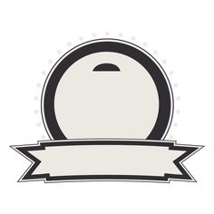 a black and white image of a round badge with an empty ribbon around it, on a white background