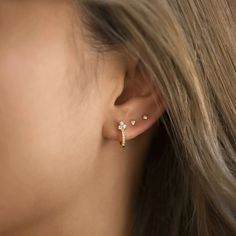 Triple Ear Piercing, Earring Inspo, Earrings Minimal