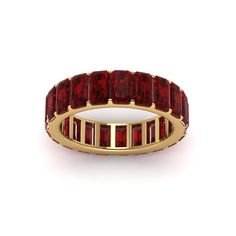 Garnet Emerald Cut Eternity Band In 18K Yellow Gold | Fascinating Diamonds Garnet Eternity Band, Emerald Cut Diamond Eternity Band, Ruby Eternity Band, Emerald Cut Eternity Band, Faberge Jewelry, What Should I Wear, Emerald Engagement Ring Cut, Hand Ring