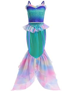 PRICES MAY VARY. Mermaid Costume for Girls Set: 1 x Mermaid Dress Deluxe Quality: Our mermaid dress is made of high-quality, breathable, and comfortable fabric, ensuring a soft and enjoyable wearing experience for your kids. Princess Design: Blue/Green Bodice, fins like waist, wide fishtail hem layers outfit makes your little princess more like mermaid Size: Suitable for most kids 3-19 Years. Please refer to the size chart for details before ordering Occasions: The Mermaid dress is perfect for b Mermaid Costume Kids, Princess Ariel Dress, Girls Mermaid Costume, Cosplay Halloween Costumes, Toddler Costumes Girl, Mermaid Costumes, Little Mermaid Dresses, Little Mermaid Costume, Girls Birthday Party Dress