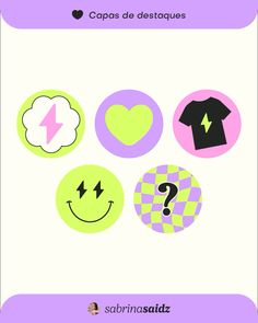 an image of some stickers with different shapes and colors on them, including the words cap