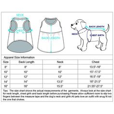 the measurements for a dog's shirt