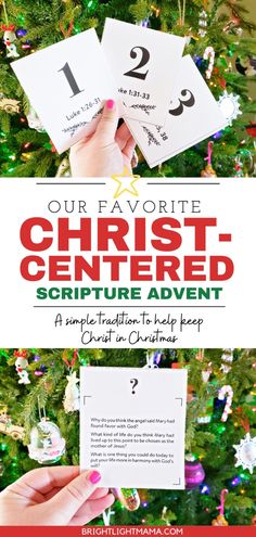 a christmas tree with the words our favorite christ - centered scripture adventure written on it