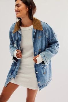 We The Free Denim Barn Coat | Free People Barn Coat Outfit, Free People Fall, Long Denim Jacket, Barn Coat, Denim Jacket Outfit, Jacket Pattern Sewing, Free People Jacket, Oversized Denim Jacket, Free People Denim