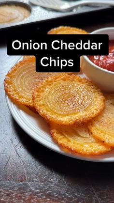 onion cheddar chips on a plate with ketchup