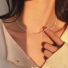 Silver Sparkling Chain Choker Necklace Kalung Choker, Wedding Necklaces, Sparkle Necklace, Pearl Choker Necklace, Neck Chain, Trendy Necklaces, Chain Choker Necklace, Birthday Jewelry Gift, Collars For Women