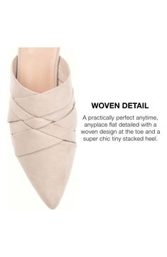 A stylish pointed toe mule adds a casual-cool look to your fall wardrobe. 1 1/2" block heel Slip-on style Braided strap design Manmade upper, lining, and sole Imported Casual Mules With Wrapped Low Heel, Casual Mules With Low Heel, Fall Mules With Stacked Heel And Pointed Toe, Trendy Pointed Toe Mules With Stacked Heel, Beige Pointed Toe Mules For Spring, Chic Beige Mules With Stacked Heel, Chic Medium Width Pointed Toe Flats For Fall, Closed Toe Mules With Wrapped Heel For Fall, Chic Pointed Toe Mules Medium Width