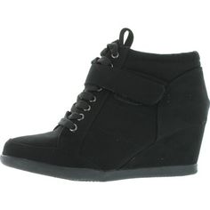 Forever Womens Peggy-51 Women's Hot Fashion Lace Up Wedge Sneakers Casual Shoes Size: 6 B(M) US.  Color: Black.  Gender: female.  Age Group: adult. Black Wedge Sneakers, Makeup Lashes, Jordan Shoes Girls, Lace Up Wedges, Shoes Collection, Black Women Fashion, Fashion High Heels, Wedge Sneakers, Outdoor Style