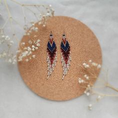 Navy blue & brown beaded earrings Seed bead earrings - Etsy Украина Artisan Beaded Tassel Earrings As Gift, Dangle Beaded Earrings With Fringe For Crafting, Artisan Beaded Tassel Earrings For Gift, Bohemian Style Long Drop Beaded Earrings, Bohemian Chandelier Earrings With Beaded Chain, Beaded Brown Tassel Earrings For Gift, Long Drop Beaded Chain Earrings For Gift, Beaded Fringe Chandelier Earrings As Gift, Bohemian Beaded Chain Earrings As Gift