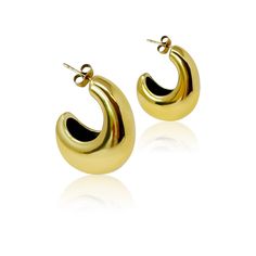 Introducing the Crescent Halo Golden Hoop Earrings - the perfect accessory for any occasion. The unique crescent shape design adds a touch of elegance to any outfit, while its versatility makes it easy to style up or down. These earrings are a must-have for any fashion-forward individual. Dimensions: approximately 0.5” x 1.5” x 1" 18k gold plated stainless steel, tarnish and water resistant Lead and Nickel free Golden Hoop Earrings, Golden Hoops, Crescent Shape, Scrunchie Hairstyles, Steel Jewelry, Stainless Steel Jewelry, Hair Accessories Headbands, Shape Design, Ring Bracelet