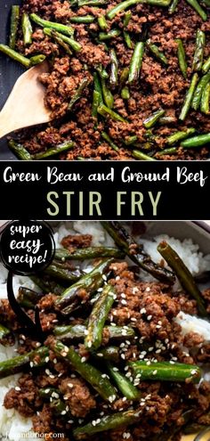 green bean and ground beef stir fry with rice