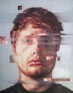 a painting of a man's face is shown through the lines in this image