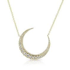 14 karat gold adjustable length crescent moon necklace. Pave and single diamonds, .68ct. Single Necklace, Necklace Moon, Layering Necklaces, Crescent Moon Necklace, Diamond Fashion, Moon Necklace, Link Necklace, 14kt Gold, Star Shape