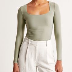 A&F Soft Matte Seamless Long Sleeve Tuckable Square Neck Nwot Chic Seamless Second-skin Top, Versatile Second-skin Tops For Spring, Versatile Seamless Second-skin Tops, Versatile Second-skin Fit Top, Versatile Green Elastane Top, Versatile Green Top With Seamless Construction, Chic Solid Top With Seamless Construction, Chic Seamless Construction Top, Chic Seamless Top