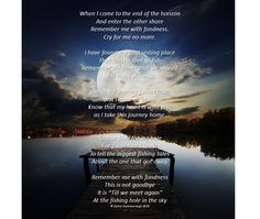 a poem written in the sky over a body of water with a dock at sunset