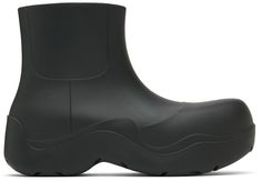 Ankle-high waterproof biodegradable rubber boots in black. · Bonded jersey lining · Textured rubber midsole · Treaded rubber outsole Supplier color: Camping Black Boots With Recycled Rubber Sole, Black Waterproof Boots With Recycled Rubber, Black Waterproof Boots Made Of Recycled Rubber, Puddle Boots, Bottega Veneta Green, Bottega Veneta Shoes, Rubber Boots, Mens Shoes Boots, Boots Ankle