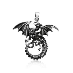 Sterling Silver Dragon Pendant with Oxidized Finish Pendant Height (including loop, excluding bail): Approx 40mm Please other photos for size reference Sterling Silver Necklace Chains also available as add on.  Please see sizing chart and select length preference from Options list Necklace chain width: 0.8mm Shipping Policy:  Please see FAQs below Silver Dragon, Sterling Silver Chain Necklace, Dragon Pendant, Necklace Chain, Sterling Silver Necklace, Sizing Chart, Sterling Silver Necklaces, Pendant Necklaces, Chains Necklace