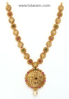 22 Karat Gold Necklace with Beads & Japanese Culture Pearl  (Temple Jewellery) - 235-GN4277 - in 22.250 Grams for USD $1733.24. 
Made in India by Totaram Jewelers Online this product is in Gold - 22 Karat BIS Hallmark 916 KDM Gold  & is an excellent gift for Adult - Women. Ships fully insured with secured guaranteed delivery for free with your order over $250 from New Jersey USA & comes with 30 days exchange policy. 22k Gold Round Temple Necklace For Puja, 22k Gold Round Kundan Temple Jewelry Necklace, 22k Gold Round Temple Necklace For Festive Occasions, 22k Yellow Gold Temple Necklace, Yellow Gold Temple Necklace For Festive Season, Festive Yellow Gold Temple Necklace, Diwali 22k Gold Temple Jewelry Pearl Necklace, Festive 22k Gold Temple Jewelry Pearl Necklace, 22k Gold Temple Jewelry Necklace For Diwali