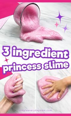 three ingredient princess slime is being made with pink powder and sprinkles