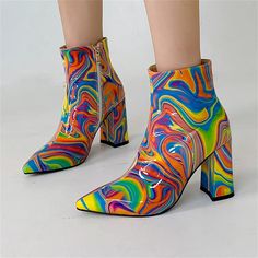 Take a trip back to the 70's with these groovy psychedelic printed ankle boots. They have a colorful, abstract, multicolor paint swirl pattern. These boots add a fun, groovy touch to any outfit and are perfect for making a statement. Upper material: artificial PU Popular Knight Boots Popular element sewing thread Cylinder height cylinder Color and decor Sizes 34,35,36,37,38,39,40,41,42,43 70s Boots, Hippie Boots, Oc Pokemon, Popular Boots, Faux Fur Boots, Rainbow Swirl, Pointed Heels, Thick Heel, High Heel Boots Ankle