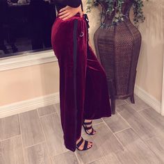 ..Beautiful Velvet Pants With Straight Black Line In The Side. Boutique Item Burgundy Pants, Boutique Pants, Black Line, Velvet Pants, Women's Boutique, Pants Color, Ladies Boutique, Pant Jumpsuit, Pants For Women