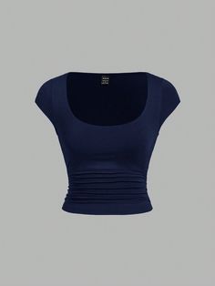 SHEIN USA Cheap Fitted Navy Shirt, Cheap Navy Fitted Shirt, Cute Tops Short Sleeve, Good Shein Finds, Cute Fitted Tops, Basic Blue Plain Tops, Shein Basic Tops, Cute Tank Tops For Summer, Cute T-shirts