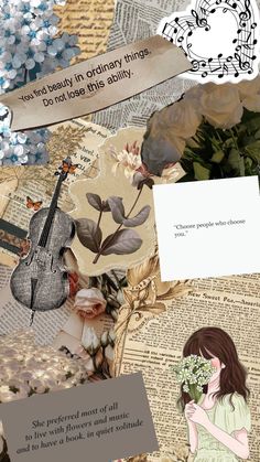 an altered collage with flowers and music notes