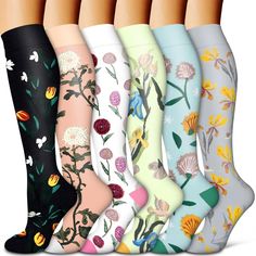 PRICES MAY VARY. 6 PAIRS COMPRESSION SOCKS - When it's not possible to press pause during long hours of work, maintaining healthy blood circulation is the key to staying energized and performing at your best. Combined with fashion, style, science, and technology, Our knee-high compression socks offer great comfort, Increase circulation,Improve leg and foot comfort,Relief from pain, aches, and fatigue,All-Day Comfort + Support. Switch up your regular Core-Spun routine with this new pattern! GRADU Nurse Travel, Womens Compression Socks, Fashion Technology, Travel Clothing, Socks For Women, Compression Socks, Pharmacy Gifts, Women Men, Top Styles