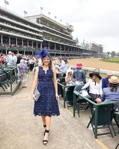 What I Wore Last Week: Kentucky Derby Edition — bows & sequins Navy Derby Dress Outfit, Tuckernuck Dress, Blue Lace Midi Dress, Gap Denim Jacket, Kentucky Derby Outfit, Blue Fascinator, Eliza J Dresses