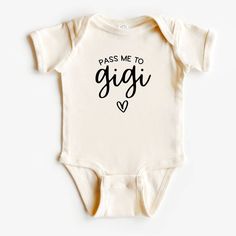 Welcome the newest addition to the family with this adorable onesie! Perfect for the new baby in your life, this onesie is a fun way to show off your little one and their relationship with gigi. So snuggle up and pass your little bundle of joy to gigi in this cute and playful onesie. This bodysuit in the color natural beige makes a great component to building the perfect baby shower gift. Our fabric is a polyester cotton blend which makes them soft and comfy against baby's skin. LONG SLEEVE PANT New Grandparents, Stocking Stuffers For Men, Funny Baby Onesies, Bundle Of Joy, Needlepoint Pillows, Perfect Baby Shower Gift, Baby Skin, Winter Accessories, Mens Socks