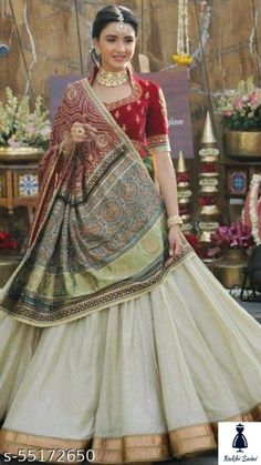 Lehenga Saree Design, Designer Kurti Patterns, Half Saree Designs, Choli Designs, Red Lehenga