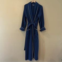 New With Tags And Excellent Pre-Owned Condition (See Pics For Details) Features: Style Profile: Minimalist Comfort Sleepwear Ice Blue Chenille Cushioned Slippers Embroidered Loafer Washable Mod Full Length Bathrobe - Unisex. Can Be Worn By Men Or Women Navy Blue And White Trim Robe With Wide Rolled Sleeves Pockets More Robes Available In My Closet. Add More To Your Order For A Discount Of 20% Or More And Save On Shipping! Flaws: None We Are Happy To Answer Your Questions! Super-Fast Shipper! See Fitted Blue Sleepwear For Home, Slippers Embroidered, Lodge Fireplace, Embroidered Loafers, Sleep Bed, Rolled Sleeves, Retro 70s, Sleepwear Robe, White Trim