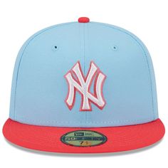 Bring some fresh Spring Color to your New York Yankees headwear with this 59FIFTY hat from New Era. Its two-tone design features the New York Yankees logo in pastel hues that coordinate with the contrasting visor. The fitted construction also ensures you get the perfect fit. Officially licensed High Crown Flat bill with ability to curve Imported Embroidered graphics with raised details Fitted Brand: New Era Wipe clean with a damp cloth Material: 100% Polyester Six panels with eyelets Structured Yankee Hat, New York Yankee Hat, New York Yankees Logo, Yankees Logo, 59fifty Hats, Spring Color, Spring Inspiration, Pastel Hues, Fitted Hat