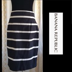 Banana Republic Sloan Fit Horizontal Stripe Pencil Skirt. Size: 8 Petite Striped Skirt Pencil, Banana Republic, Pencil Skirt, Womens Skirt, Pencil, Black White, Black And White, Skirt, Women Shopping