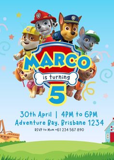 an image of a birthday party with the name marco is turning 5