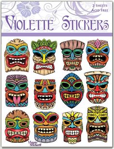 the front cover of an adult coloring book with different colored masks on each face and one in