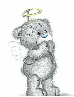 a drawing of a teddy bear with angel wings