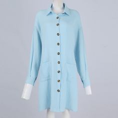 Women's Casual Long Sleeve Cotton Dress Button Down Loose Solid Color Dress with Pockets Button-up Solid Color Shirt Dress For Beach, Button-up Shirt Dress In Solid Color For Beach, Solid Color Button-up Shirt Dress For Beach, Button-up Shirt Dress For Beach In Solid Color, Casual Button-up Midi Dress, Summer Long Sleeve Midi Dress With Buttons, Knee-length Shirt Dress With Buttons For Beach, Fall Beach Shirt Dress With Buttons, Fall Beach Midi Dress With Buttons