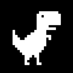 a white pixel art dinosaur on a black background