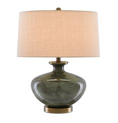 Currey and Company - 6000-0601 - One Light Table Lamp - Dark Gray/Moss Green/Antique Brass Antique Table Lamps, Green Antique, Concrete Furniture, Grey Table Lamps, Brass Fixtures, Brass Table, Brass Table Lamps, Burke Decor, Desk Lamps