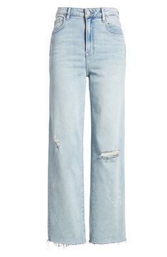 Made to look like well-loved favorites, these stretchy straight-leg jeans are distressed with threadbare rips, bleach splatters and ankle-grazing raw hems. 28" inseam; 11 1/2" front rise Zip fly with button closure Five-pocket style 93% cotton, 5% polyester, 2% spandex Machine wash, tumble dry Imported Trendy Distressed Light Wash Flare Jeans, Trendy Light Wash Distressed Flare Jeans, Fall Distressed Faded Cropped Jeans, Fall Faded Distressed Cropped Jeans, Faded Distressed Cropped Jeans For Fall, High Rise Washed Blue Distressed Cropped Jeans, Distressed High Rise Cropped Jeans In Washed Blue, High Rise Distressed Washed Blue Cropped Jeans, Trendy Ripped Light Wash Cropped Jeans