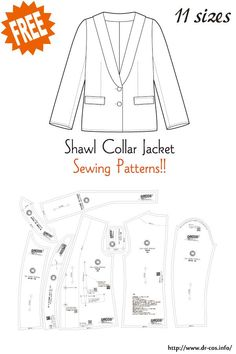 the shawl collar jacket sewing pattern is shown with instructions to sew it and how to