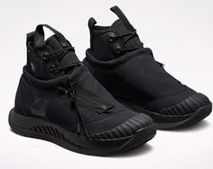 Black Slip-resistant Waterproof Boots For Streetwear, Black High-top Techwear Boots, Black Weatherproof Sneakers For Streetwear, Black Slip-resistant Boots For Streetwear, Black Lace-up Techwear Boots, Black Waterproof Boots With Reinforced Toe For Streetwear, Black High-top Sneakers With Reinforced Toe, Urban Black Waterproof Boots For Outdoor Activities, Urban Black Boots For Outdoor Activities